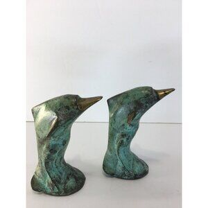 Vintage Solid Bronze Dolphins Figurines Sculptures Statue Home Decor - Set of 2